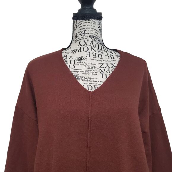 Double Zero Long Sleeve V Neck Chocolate Brown Tunic Sweater Size Medium - Picture 4 of 7